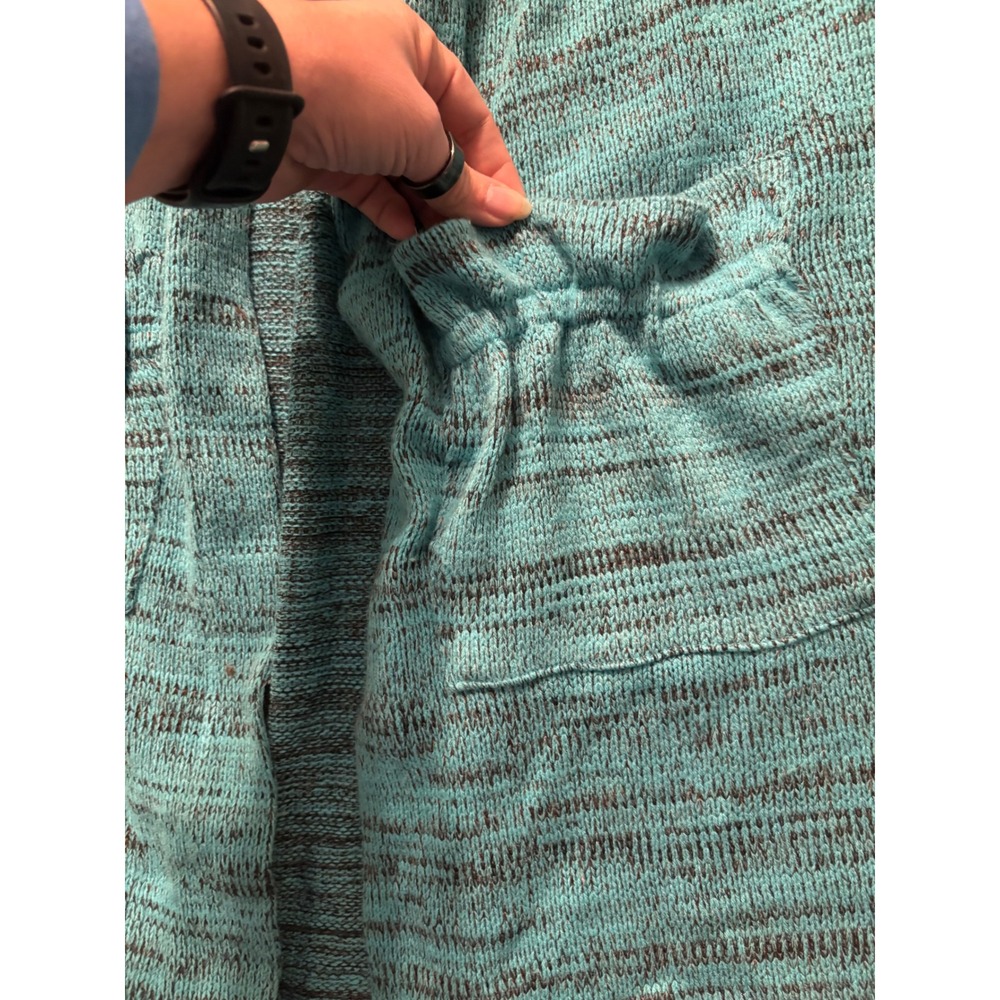 Eva Franco Teal Black Marled Knit Cardigan Sweater Tie Neck Pockets Size 6 - Picture 5 of 7